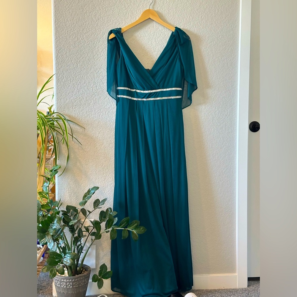 R M Richard’s Dark Teal Formal Dress with Shoulder Cape 
Size 10